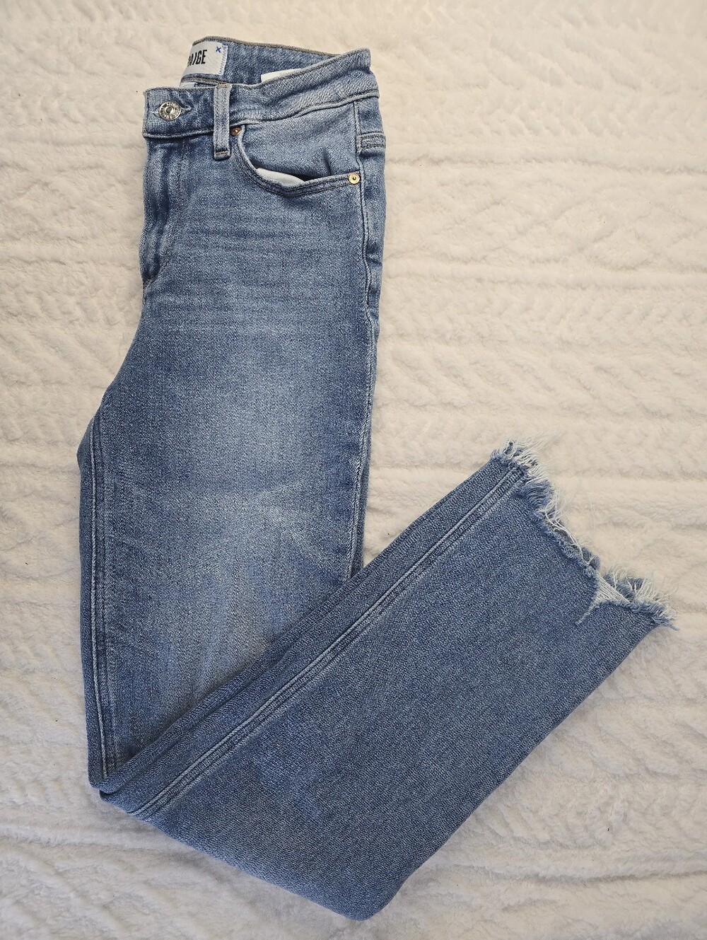 Paige Cindy Jeans Blue Distressed Light Wash Straight Leg Destroyed Hem 26